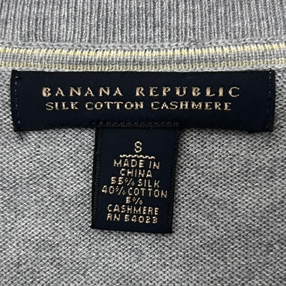 Banana Republic Sweater Mens S‎ Gray Yellow Argyle Silk Cashmere Blend V-Neck